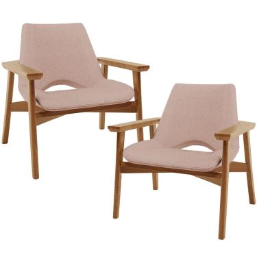 Imagem de Kit 02 Poltronas Decorativa Para Sala de Estar Living Base Madeira Becker L02 Linho Rosê - Lyam Decor