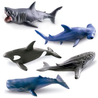 Imagem de 5 Brinquedos Em Vinil Realista Baleia e Tubarão 26cm Cometa