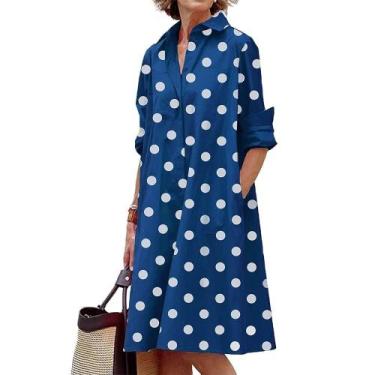 Imagem de Vestido feminino Zhyaj com botões, manga comprida, azul escuro, tamanh