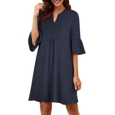 Imagem de Minivestido ANRABESS, casual de verão, decote em V, com babados, azul,