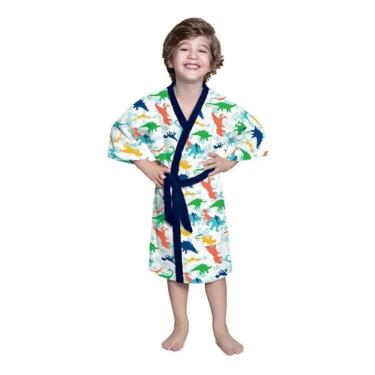 Imagem de Roupao Felpudo Infantil Quimono Estampado Jurassico P Lepper