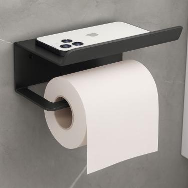 Imagem de Suporte Papel Higiênico C/ Prateleira Porta Celular PRETO