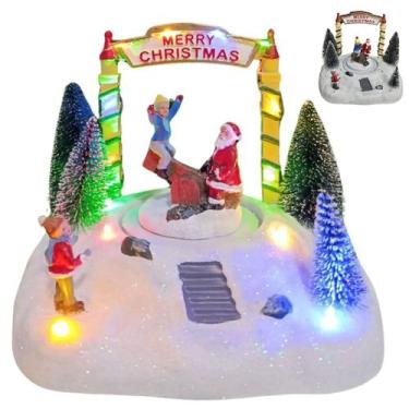 Imagem de Enfeite Natal Natalino Papai Noel Som LED Movimento Parquinho Gangorra