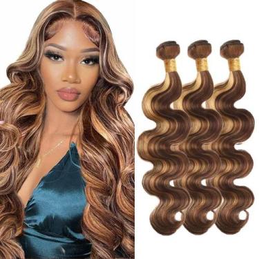 Imagem de Extensões de cabelo ZevPiul Highlight Blonde Body Wave 3 Bundles
