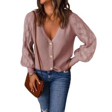 Imagem de Suéter de cardigã Astylish feminino tricotado com frente aberta rosa G