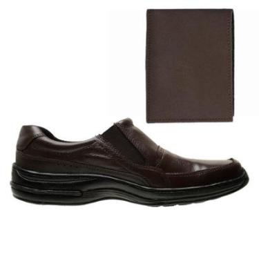 Imagem de Kit Sapato Social Masculino Confortável Couro Legitimo Ortopédico 33 ao 46 + Carteira-Masculino