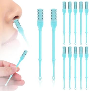 Imagem de 12 peças 2 em 1 cortador de cabelo nasal, aparador de nariz rotativo 360 para homens e mulheres, limpador de dupla face com coletor de orelha, ferramenta manual portátil de remoção de narina (azul)