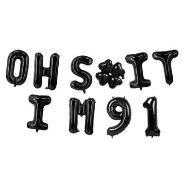Imagem de Oh I'm 91! Balões de látex 40,6 cm preto hallo 91 Cheers to 91 anos decoração temática para homem mulher feliz 91º aniversário festa estúdio foto adereço bandeira decorações lembrancinhas suprimentos