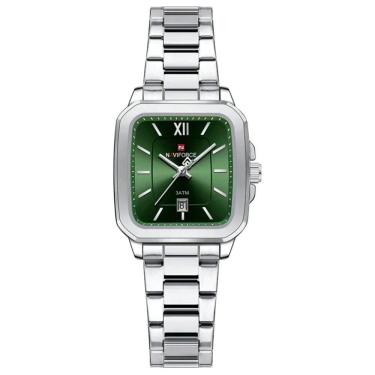 Imagem de Relógio De Quartzo Feminino Casual Mostrador Quadrado Pulseira Em Aço Inoxidável Impermeavel Verde