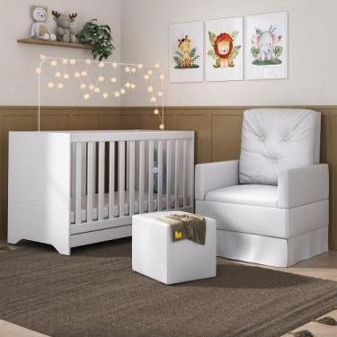 Imagem de Berço 3X1 Com Colchão Poltrona E Puff Elza Mp4106 Branco - MULTIMOVEIS