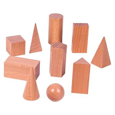Imagem de Dynwave Conjunto de 10 Peças de Sólidos Geométricos de Madeira para Material Escolar, para Uso em Casa Ou Na Sala de Aula.