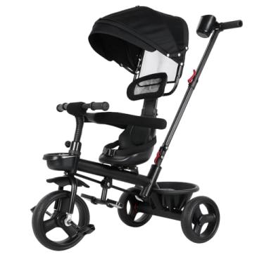 Imagem de Triciclo Infantil Com Empurrador, Preto, Design Ergonômico, Sistema de Segurança Ajustável