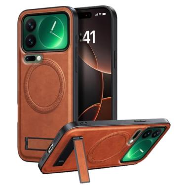 Imagem de LYJSMGZ Capa magnética para Xiaomi 17 Pro Max/17 Pro/17, suporte à prova de choque, capa fina suporta carregamento sem fio, capa de couro, marrom, 17 Pro Max