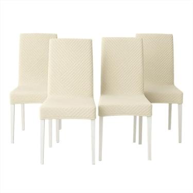 Imagem de Capas Cadeiras 4 Lugares Mesa Jantar Tecido Protege Assento Marfim