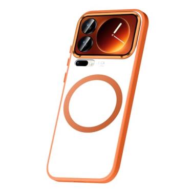 Imagem de LYJSMGZ Capa magnética para Xiaomi 17 Pro Max/17 Pro/17, armação de lente metálica fosca à prova de choque à prova de choque, capa translúcida suporta carregamento sem fio, laranja, 17 Pro