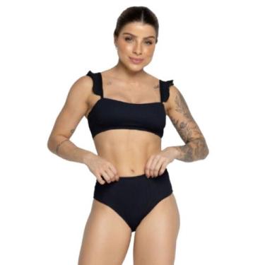 Imagem de Biquíni Hot Pants Manguinha Básico Vekyo Cintura Alta Confotavel Verão