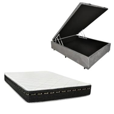 Imagem de Cama Box Baú Blindada com Colchão Eagle Molas Bonnel 22cm (SUEDE CINZA, Casal)