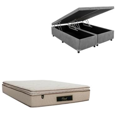 Imagem de Cama Box Baú Bipartida Blindada com Colchão Cloud Molas Ensacadas C/Pillowtop 32cm (SUEDE CINZA, King)