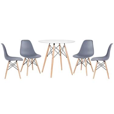 Imagem de Loft7, Kit - Mesa redonda Eames 80 cm branco + 4 cadeiras Eiffel Dsw Cinza escuro