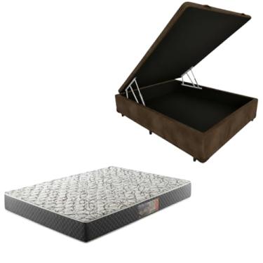 Imagem de Cama Box Baú Blindada com Colchão de Espuma D33 20cm (SUEDE MARROM, Casal)