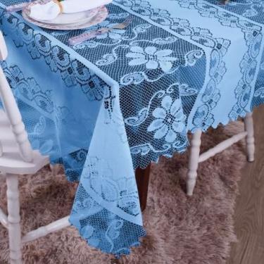 Imagem de Toalha Para Mesa RETANGULAR 06 Cadeiras Renda Jcm 2,00 X 1,40 Cm. DESENHO PODE SER DIFERENTE.(AZUL)