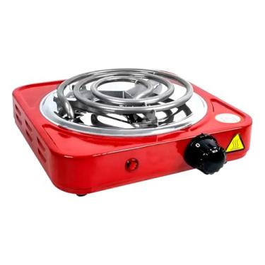 Imagem de Fogão Elétrico Portátil de Placa Única, Ferro Fundido, Vermelho, 1000W, Base Antiderrapante, 21x21x5cm (220V)