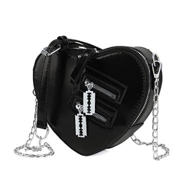 Imagem de Oweisong Bolsa preta em forma de coração linda bolsa gótica vermelha para mulheres, bolsa tiracolo com corrente, Preto, One Size