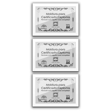 Imagem de Kit 3 Certificados/Diplomas A4 Com Tela De Acetato E Mdf Titulo Moldura Branca
