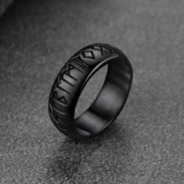 Imagem de Anel masculino de aço inoxidável viking nórdico runas tamanho 7-14 banhado a ouro/prata/preto anéis retrô amuleto joia, 09, Aço inoxidável, Sem pedra preciosa