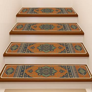 Imagem de CUTHOLLOW Escadas antiderrapantes para degraus de madeira internos, 7 peças de 76 x 20 cm capas de escada vintage macias para proteger escadas de madeira, tapetes laváveis antiderrapantes para