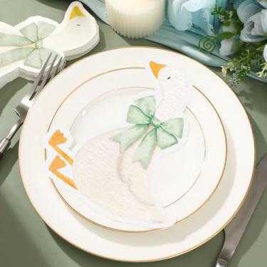 Imagem de Honeydak 100 guardanapos de papel de ganso silly ganso, laço verde sálvia, um ganso, guardanapos descartáveis para decoração de aniversário de 1º aniversário, decoração de chá de bebê, suprimentos de
