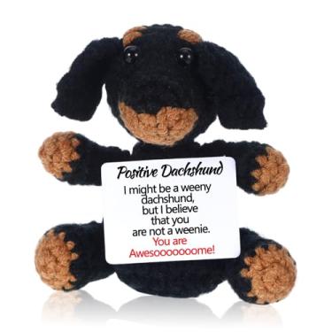Imagem de Chanumetal Dachshund Gifts, Handmade Dachshund Gifts for Women, Positive Crochet Animals with Card, Weiner Dog Cute Crochet Positive Animals for Graduation Birthday