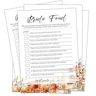 Imagem de Fall Bridal Shower Games Cards, Bride Feud Wedding Bachelorette Party Games, Fall in Love Bridal Shower Decorations, 25 Cards, G05