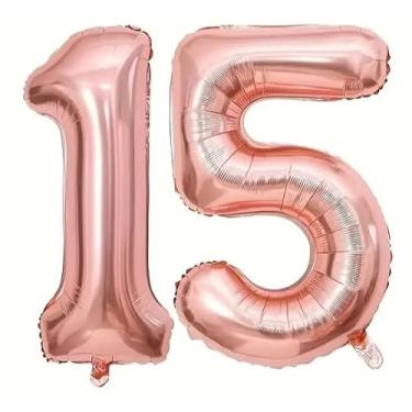 Imagem de Kit 2 Números Rose Gold Metalizado 40cm | Balões Luxo para Aniversário e Bodas | Decoração Festiva Elegante(5,7)