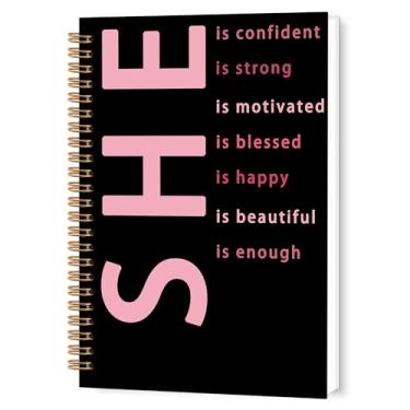 Imagem de TWRVI Caderno espiral inspirador SHE, afirmações positivas diárias para mulheres, caderno pautado na faculdade, diário para material de escritório escolar, cadernos motivacionais rosa, 14 x 21 cm, 164