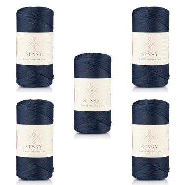 Imagem de 5 novelos da Sensy Premium 2 mm 251 jardas corda de poliéster 100% fio de polipropileno cordão de macramê 2 mm cordão de crochê corda de macramê fio de crochê presente para tricô (azul marinho)