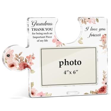 Imagem de XFFJGVR Porta-retratos para avós, presentes de aniversário para avós, presente de gigi, presente para avó, dia das mães, presente de Natal, peça acrílica, quebra-cabeça, molduras, fotos horizontais de