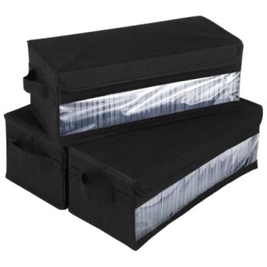 Imagem de Pacote com 3 caixas de armazenamento de Cd, organizador de estojo de DVD com alças e tampas, comporta até 108 discos, 36 x 16 x 13 cm, ideal para casa, escritório e carro
