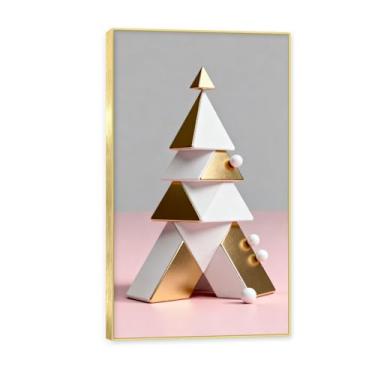 Imagem de NHLDZYH Moldura dourada. Pintura em tela de Natal escandinavo Geometria minimalista Ouro escovado em rosa empoeirado Moderno Imagem de parede festiva. A67. 60 x 108 cm - 23,7 x 42,5 polegadas