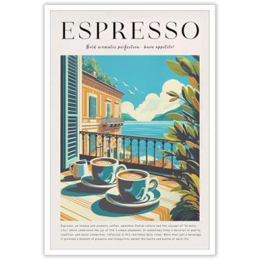 Imagem de Arte de parede de café expresso vintage italiano café bebida viagem paisagem pôster colorido impressão de alimentos e bebidas pintura para sala de estar café cozinha decoração de parede 30,5 x 40,6 cm
