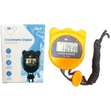 Imagem de Cronômetro Digital Esportivo KL-104, Display LCD, Multifuncional, Amarelo e Preto, com Cordão