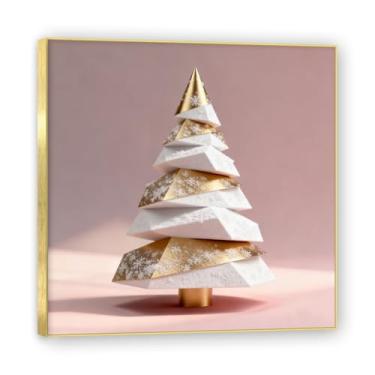 Imagem de NHLDZYH Moldura dourada. Pintura em tela de Natal escandinavo Geometria minimalista Ouro escovado em rosa empoeirado Moderno Imagem de parede festiva. A06. 60 x 60 cm - 23,6 x 23,6 polegadas