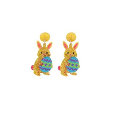 Imagem de Lindos brincos pendentes de coelhinho de ovo de páscoa brincos de gota de coelho de primavera para mulheres, brincos de animal amarelo azul joias presentes, one size, Zinco, Sem pedra preciosa