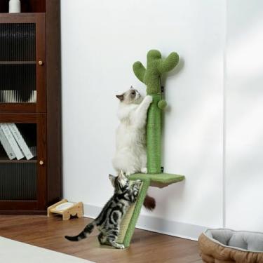 Imagem de Árvore de escalada de gato montada na parede de cacto – Poste de sisal resistente com tábua inclinada e brinquedo para pendurar – Suporte de broca para todos os tipos de parede, móveis decorativos