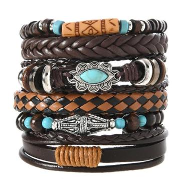 Imagem de Pulseiras empilháveis ocidentais para mulheres, contas de madeira turquesa, douradas, joias boêmias, outono, moda outono, moda, concerto, roupa de concerto, presentes de amizade, presentes de Natal