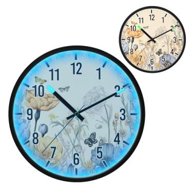 Imagem de Blueangle Relógio de parede LED que brilha no escuro e ativado por voz, silencioso design de flores silvestres coloridas de 30,5 cm, funciona a bateria para decoração de quarto e sala de estar (326)