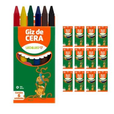 Imagem de  Kit 12 Caixas Giz de Cera C/ 6 Cores 30g Lembrancinha de Festa Escola