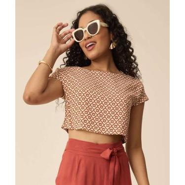 Imagem de Blusa Cropped Feminina Estampa Corações Marisa-71058, Branco, Rosa, P