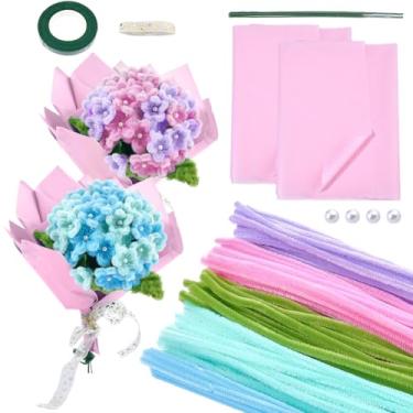 Imagem de SUNNYCLUE 268 peças de limpadores de cachimbo de flores, kits de artesanato de limpeza de cachimbo com tutorial em vídeo haste de flores fita de nylon buquê floral hastes de chenille para projetos de