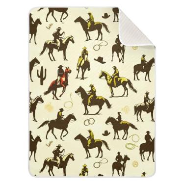 Imagem de Wassud Cobertor de bebê Cowboys montando cavalos para meninos e meninas, cobertor infantil essencial para recém-nascidos, cobertores macios para bebês 76 x 101 cm